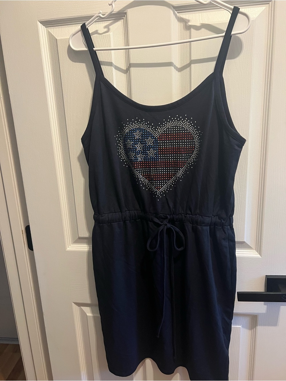 Navy Sleeveless Heart-Print Drawstring Dress